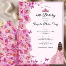 18. Geburtstag Rosa Rosen und Kleid Debüt