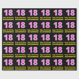 18. Geburtstag: Rosa Streifen und Herzen "18" + Na Geschenkpapier