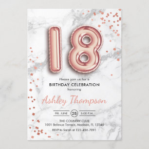 18. Geburtstag - Rose Gold Ballons Marmoreffekt Einladung