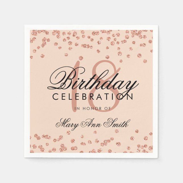 18. Geburtstag Rose Gold Glitzer Confetti White Serviette (Vorderseite)
