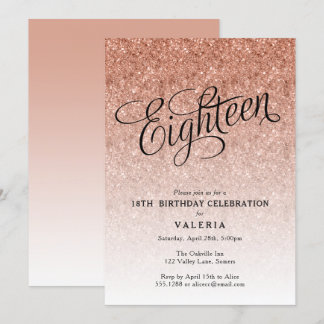 18. Geburtstag Rose Gold Glitzer Einladung