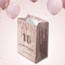 18. Geburtstag Rose Gold Glitzer Rosa Ballon Stil Mittlere Geschenktüte