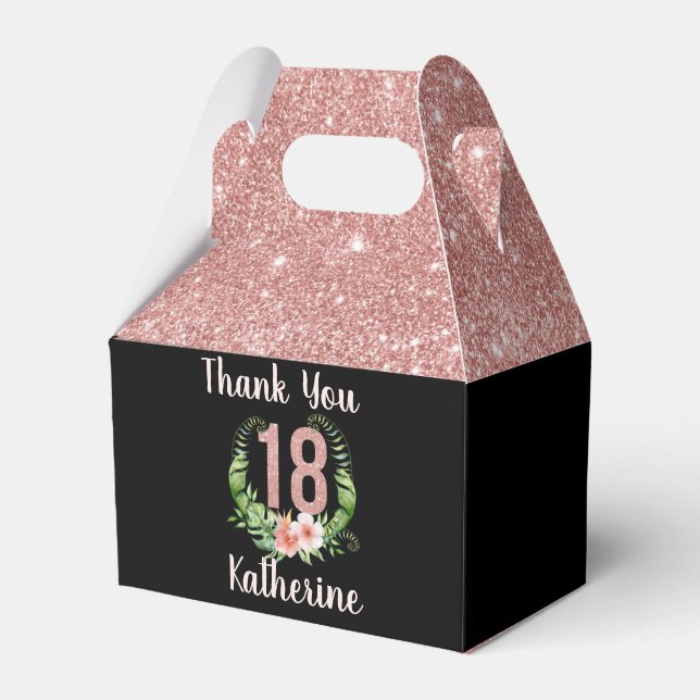 18. Geburtstag Rose Gold Glitzer vielen Dank Geschenkschachtel (Vorderseite)