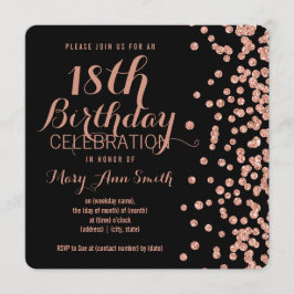 18. Geburtstag Rose Gold Imitate Glitzer Confetti  Einladung