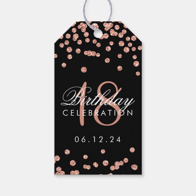 18. Geburtstag Rose Gold Imitate Glitzer Confetti Geschenkanhänger (Vorderseite)