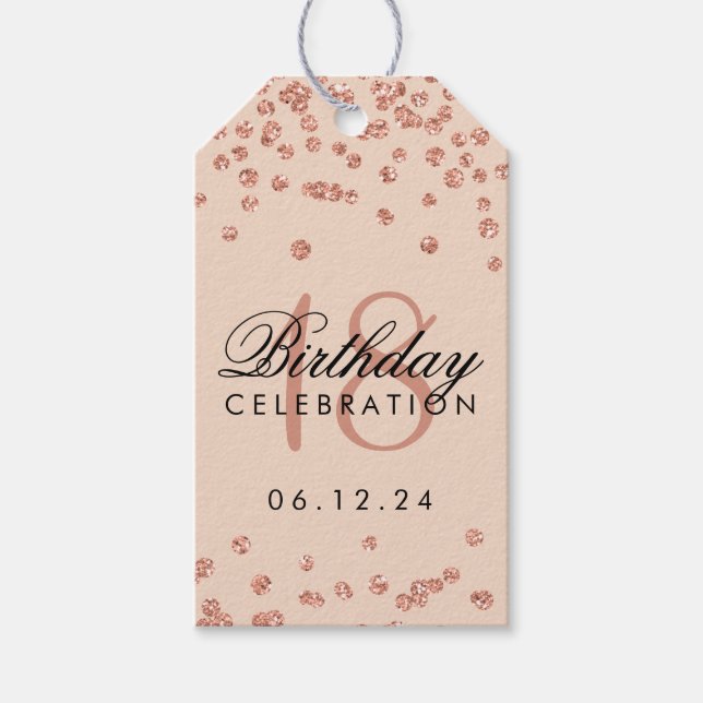 18. Geburtstag Rose Gold Imitate Glitzer Confetti Geschenkanhänger (Vorderseite)