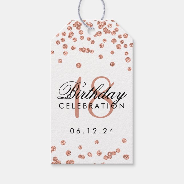 18. Geburtstag Rose Gold Imitate Glitzer Confetti Geschenkanhänger (Vorderseite)