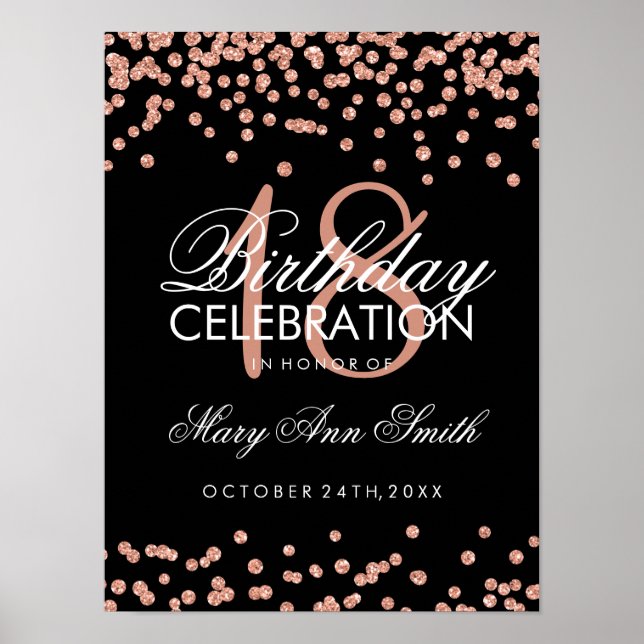 18. Geburtstag Rose Gold Imitate Glitzer Confetti Poster (Vorne)