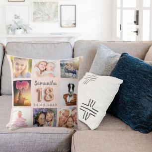 18. Geburtstag Rose Gold Rosa Rosa Foto Collage Kissen