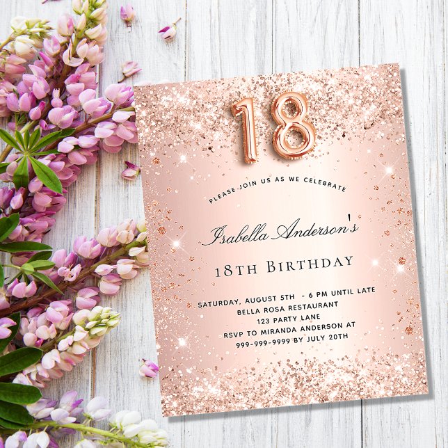 18. Geburtstag Rose Gold Schwarz Glitzer Haushalt Flyer (Von Creator hochgeladen)