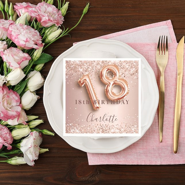 18. Geburtstag Rose Goldblüte Glitzer Name Serviette (Von Creator hochgeladen)
