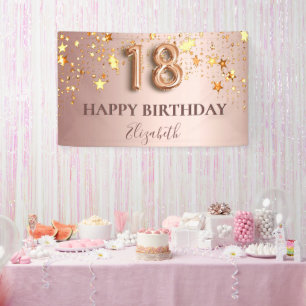 18. Geburtstag Rose goldene Sterne Rosa Ballon Dre Banner