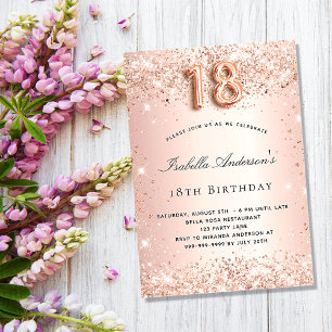 18. Geburtstag rose-goldener Blush Glitterstaub Einladung