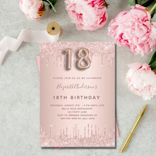18. Geburtstag rose-goldfarbener Blush-Glitter-Tro Einladung