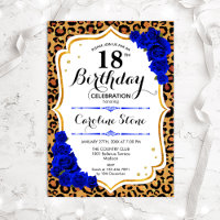 18. Geburtstag - Royal Blue Gold Leopard Print