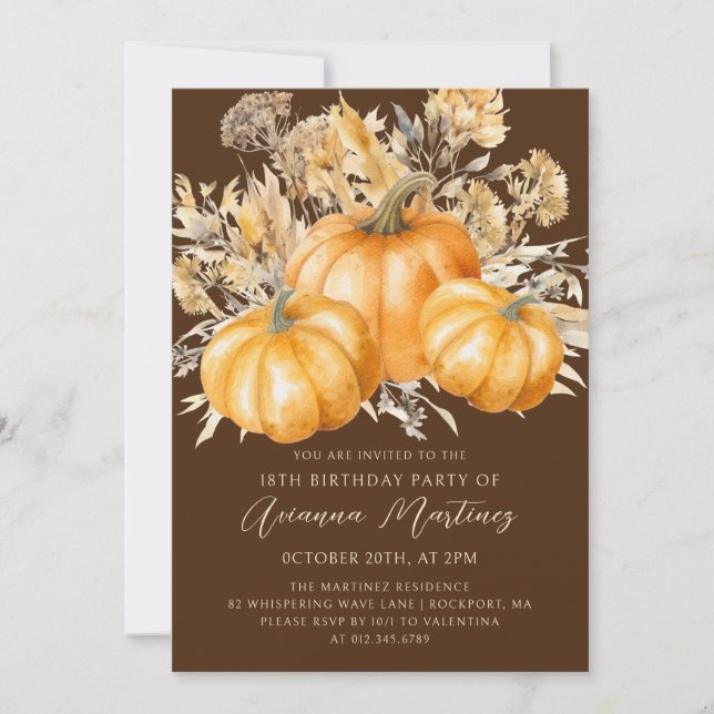 18. Geburtstag Rustic Boho Pumpkin Fall Foliage Einladung (Vorderseite)