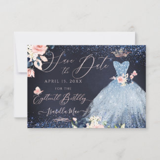 18. Geburtstag Save the Date Dusty Blue Gown Einladung