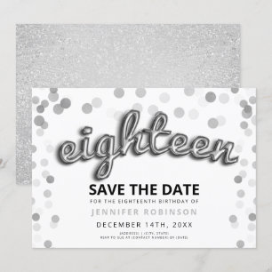 18. Geburtstag Save the Date Silver Balloon Glitze Einladung