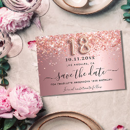 18. Geburtstag Schwarz-Rosa Glitzer Save the Date Ankündigungspostkarte