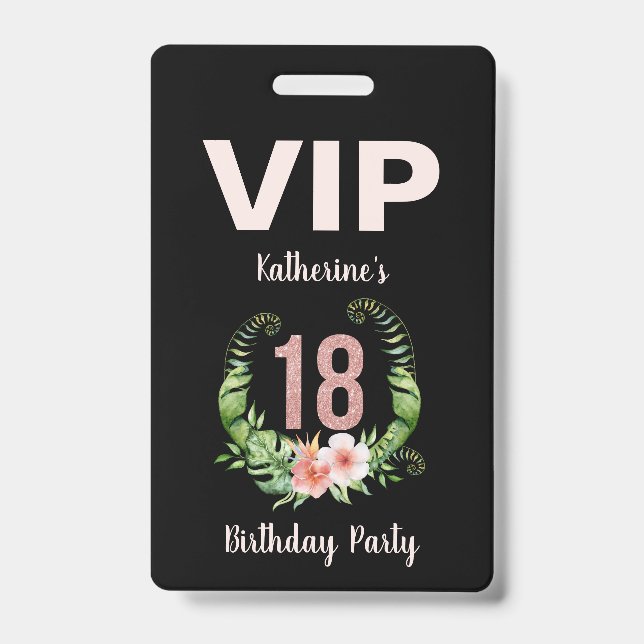18. Geburtstag schwarze Blüte VIP Ausweis (Vorderseite)