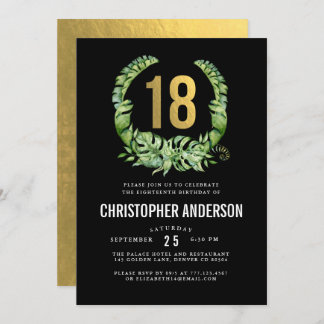 18. Geburtstag schwarze Goldjungen Einladung