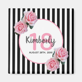 18. Geburtstag schwarze Streifen rosa Flora Magnet