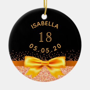 18. Geburtstag schwarzer Goldbogen-Name Keramik Ornament