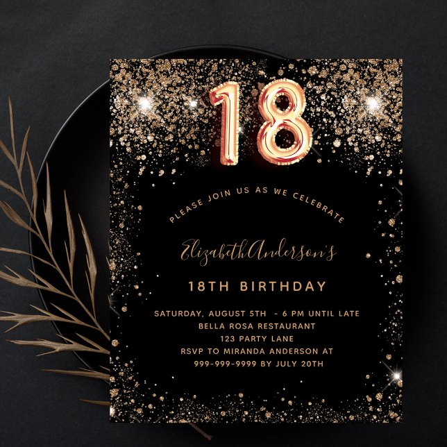 18. Geburtstag Schwarzes Gold Glitzer Einladung Flyer (Von Creator hochgeladen)
