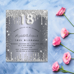 18. Geburtstag Silber Glitter Budget-Einladung Flyer