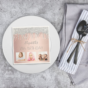 18. Geburtstag Silber Glitzer Rose Gold Schwarz Fo Serviette