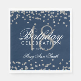 18. Geburtstag Silver Glitzer Confetti Navy Blue Serviette