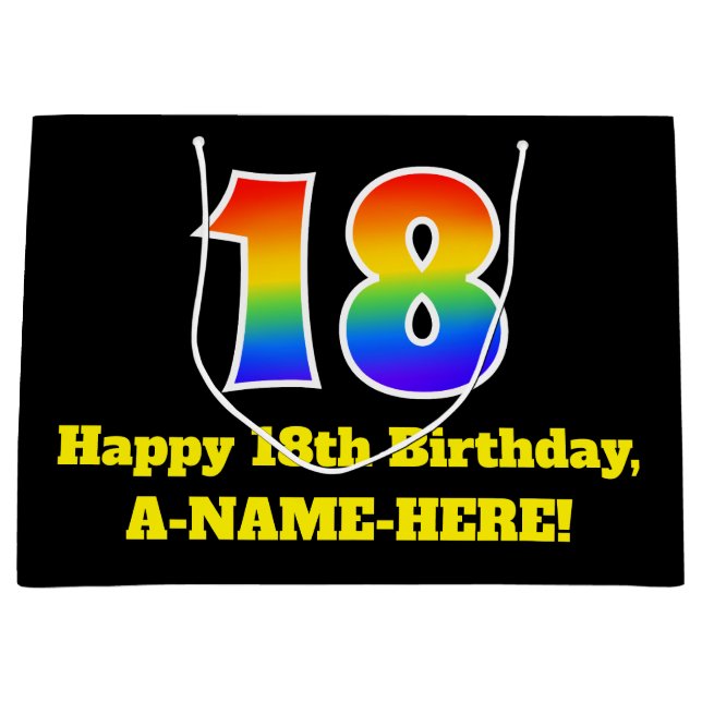 18. Geburtstag ~ Spaß, farbenfroh, lebhaft, Regenb Große Geschenktüte (Vorderseite)