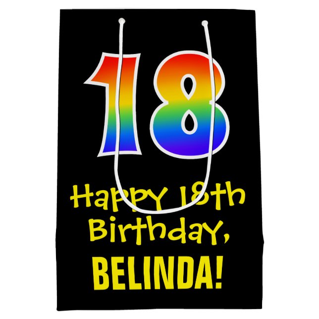 18. Geburtstag: Spaß, kühl, farbig, Regenbogen "18 Mittlere Geschenktüte (Rückseite)
