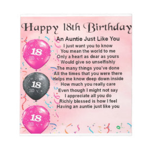 18. Geburtstag Tanten-Poem Notizblock