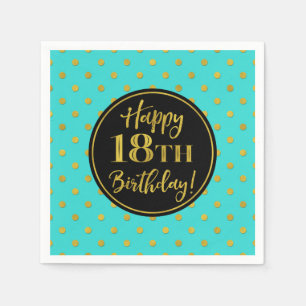 18. Geburtstag Türkisblau Schwarze Goldpunkte Serviette