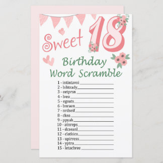 18. Geburtstag Word Scramble Game