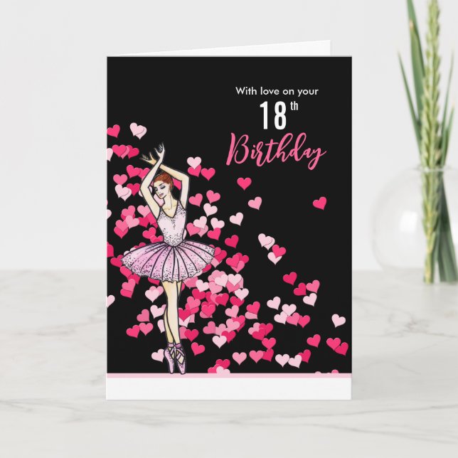 18. Geburtstag wünscht Ballerina rosa Kleid Karte (Vorderseite)