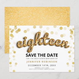 18. Geburtstags-Save the Date Gold steigt Glitzer Einladung