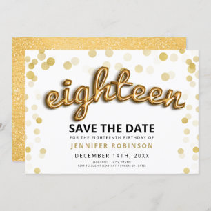 18. Geburtstags-Save the Date Gold steigt Glitzer Einladung