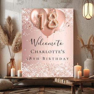 18. Geburtstagsblüte Rose Goldballons willkommen Poster