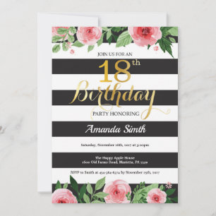 18. Geburtstagseinladung Frauen. Florales Gold Sch Einladung