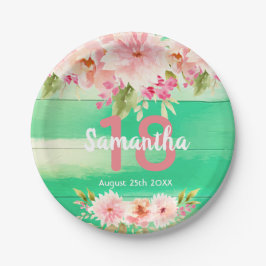 18. Geburtstagsfeier mit grünen Holzblüten Pappteller