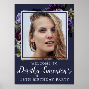 18. Geburtstagsfoto Moody Purple Floral Willkommen Poster