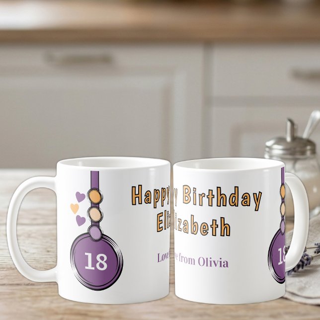 18. Geburtstagsname lila orange Kaffeetasse (Von Creator hochgeladen)