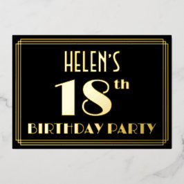 18. Geburtstagsparty: Art Deco Look "18", w/ Name Folieneinladung