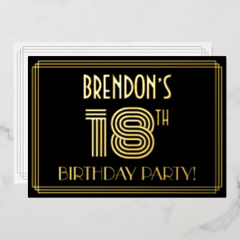 18. Geburtstagsparty — Art Deco Stil "18" + Name Folieneinladung