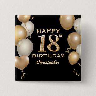 18. Geburtstagsparty Black and Gold Ballons Button