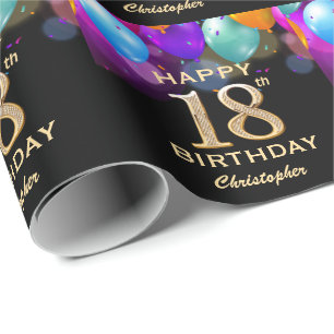 18. Geburtstagsparty Black and Gold Ballons Geschenkpapier