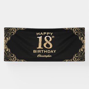 18. Geburtstagsparty Black and Gold Glitzer Frame Banner