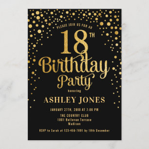 18. Geburtstagsparty - Black & Gold Einladung